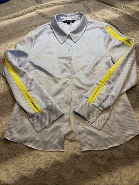 Button-Up Stripe Shirt with Subtle Neon Trim